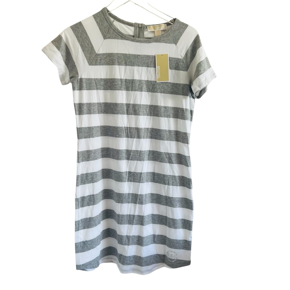 MICHAEL Michael Kors Gray and White Striped Shirt Dress